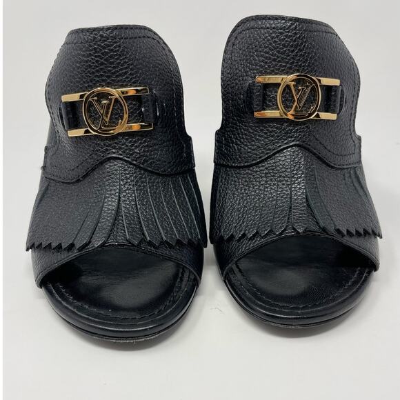 Louis Vuitton Indiana Mule Black Leather Slip On Open Toe Heel Sandal EU 37 - Picture 5 of 12